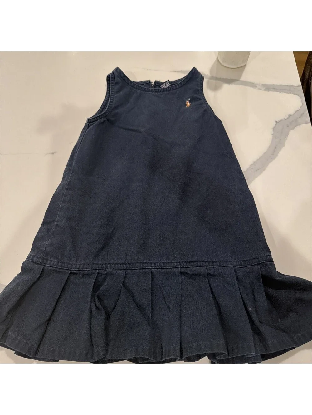 Vintage Girls Ralph Lauren Navy Sleeveless Dress 3T 100% Cotton